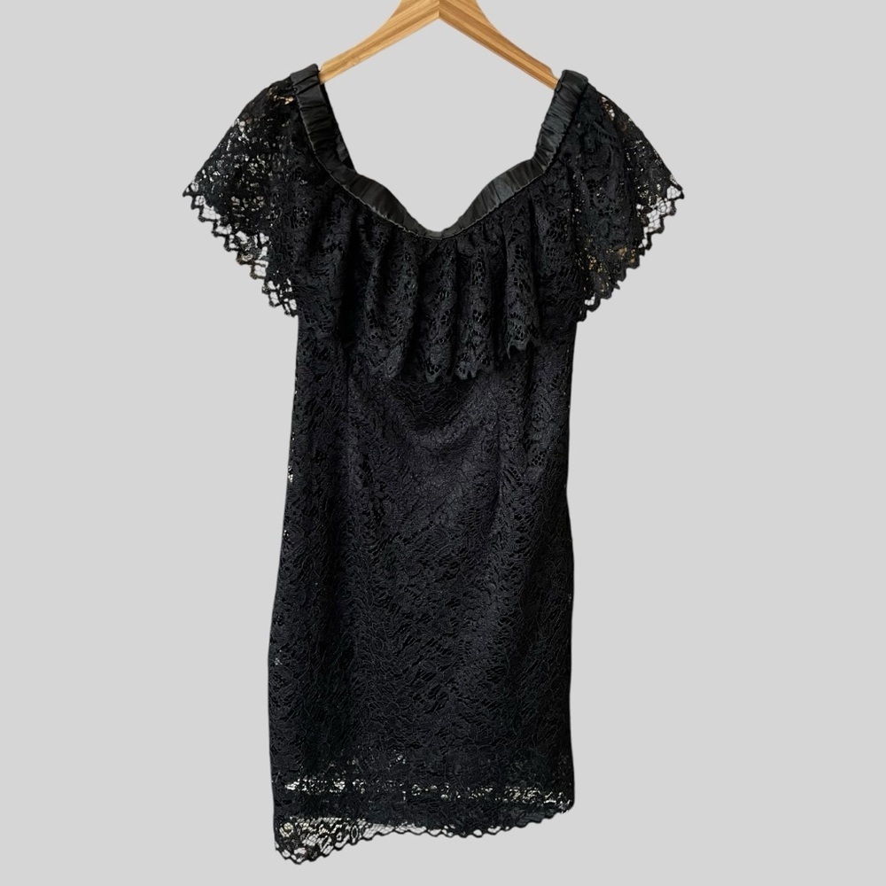 Betsey Johnson Black off The Shoulder Lace Dress.